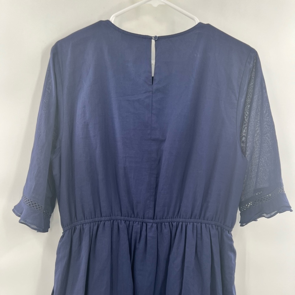 A Loves A Navy Blue Cotton Crochet Trim Ruffle Fit & Flare Dress L NWT - Picture 7 of 13